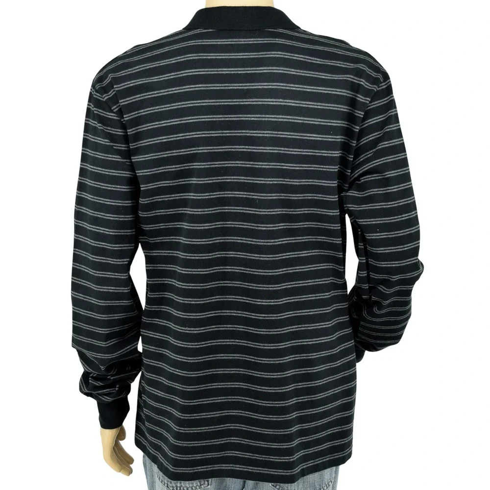 Polo Ralph Lauren Men's XL Black & Gray Striped Long Sleeve Cotton Polo Shirt